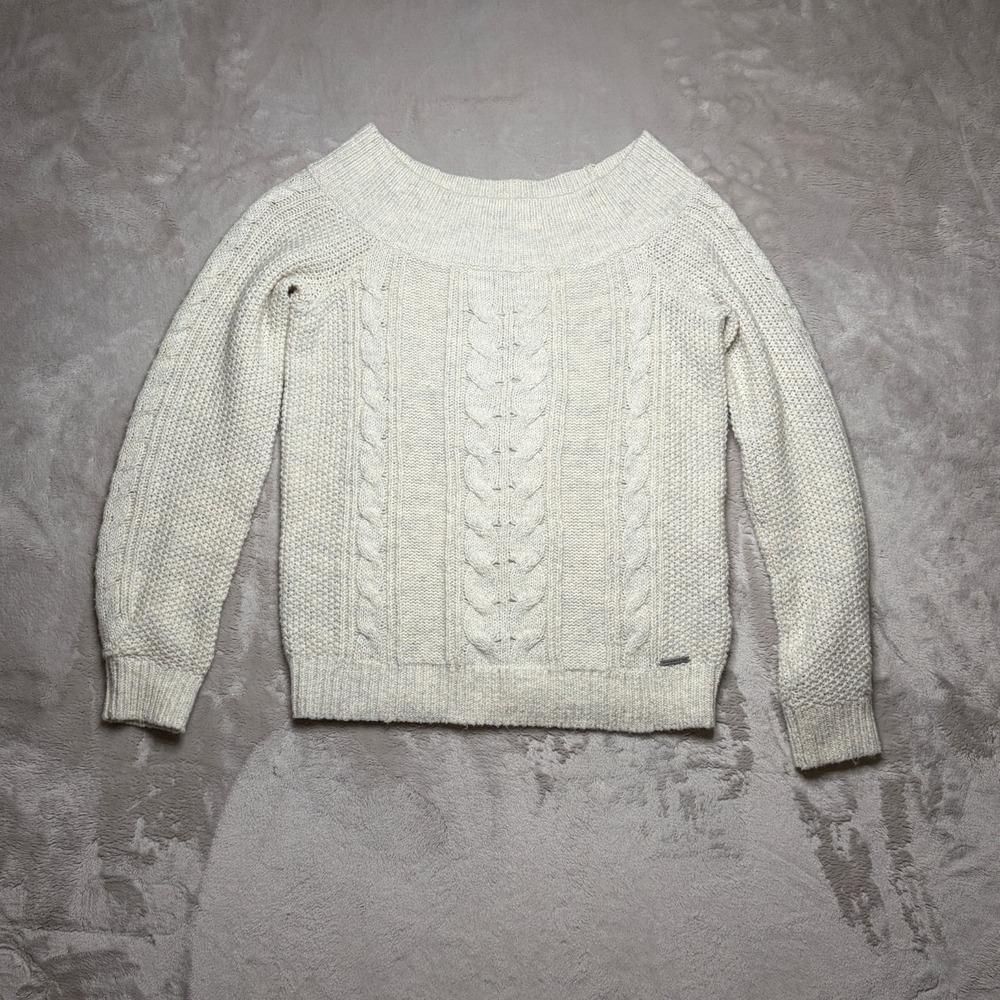 Abercrombie Fitch Cable Knit Sweater Womens S Boat Neck Cream Fisherman Chunky